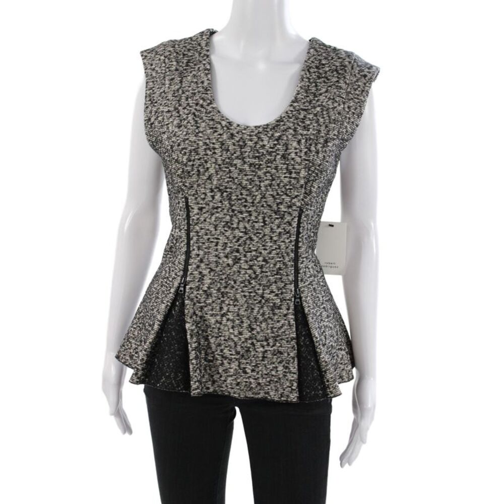 Robert Rodriguez Womens Black Tunic Blouse Geometric Cotton Sleeveless Size 10